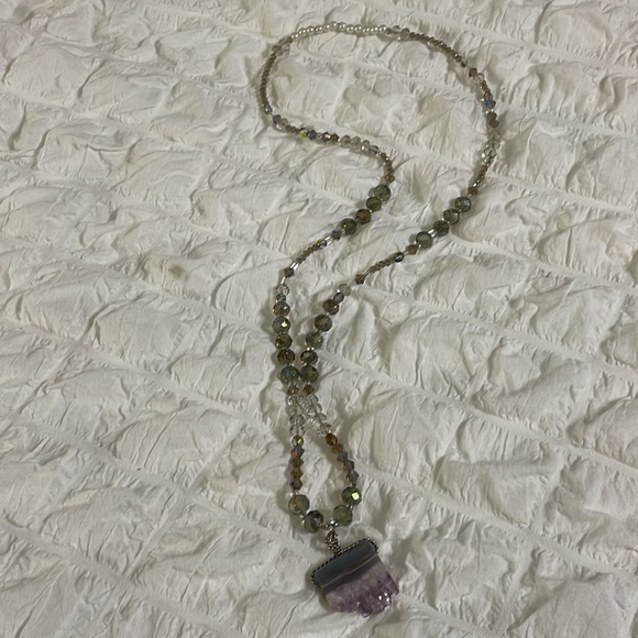 Boutique gemstone amethyst beaded one of a kind statement necklace lavender - Picture 3 of 7